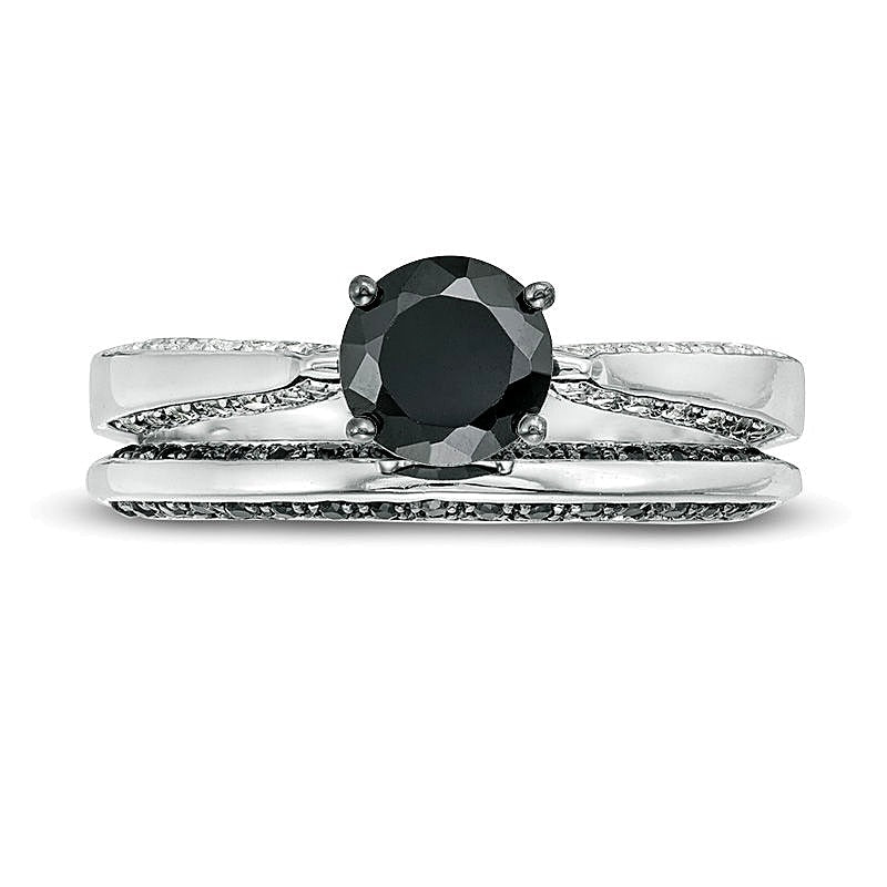 0.88 ct. Gesamtgewicht Brautset mit schwarzen und weißen Diamanten im Solitär-Stil in 10K Weißgold
