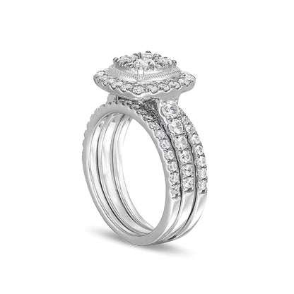 Braut-Set mit Diamanten im Kissenschliff und rundem Schliff 1.5 ct. Gesamtgewicht in 10K Weißgold