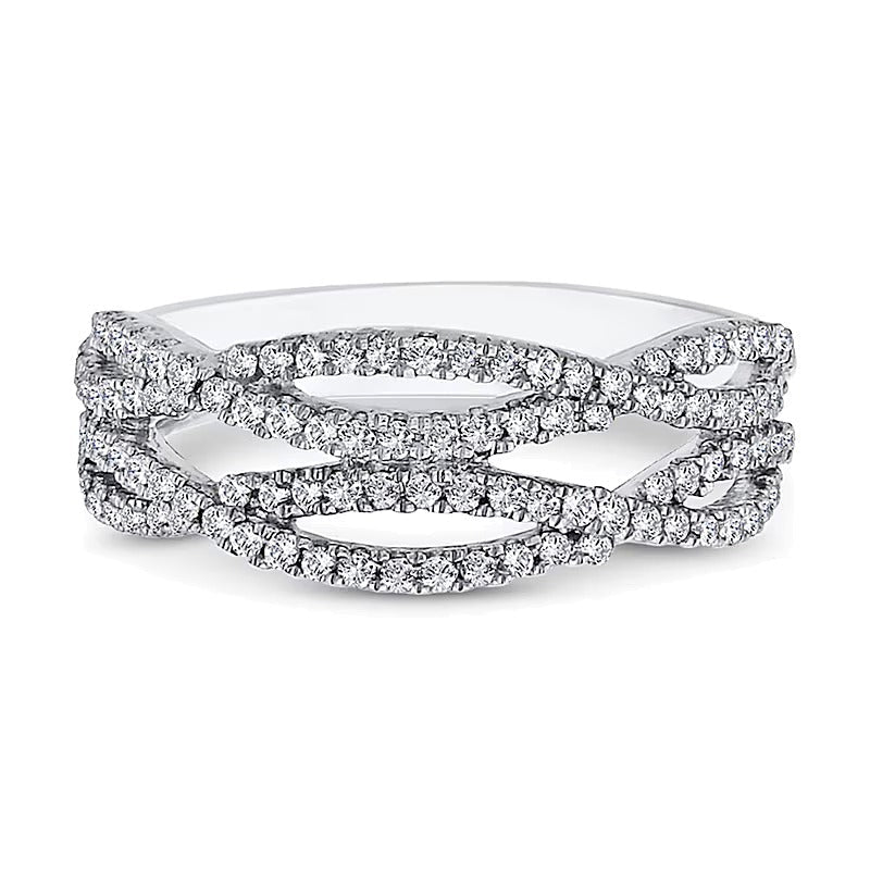 Mehrreihiger Diamant-Ring im Criss-Cross-Design mit offener Ringschiene, 0,38 ct. Gesamtgewicht, aus 10K Weißgold