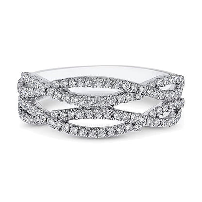 Mehrreihiger Diamant-Ring im Criss-Cross-Design mit offener Ringschiene, 0,38 ct. Gesamtgewicht, aus 10K Weißgold