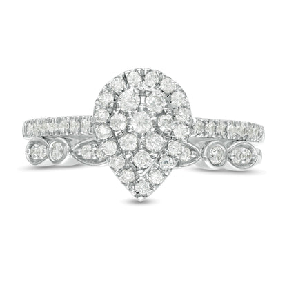 0.5 ct. Gesamtgewicht Komposit tropfenförmiger Diamant Art-déco-Brautset in 10K Weißgold