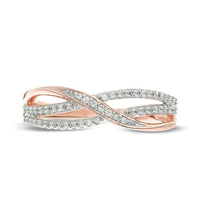 0.17 ct. Gesamtgewicht Diamant Memoire-Ring mit überkreuztem Layer-Design in 10K Roségold