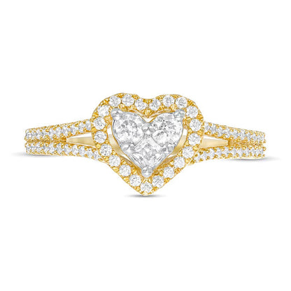 0.5 CT. Gesamtgewicht Komposit-Diamant Herz-Ring mit Diamanten in 10K Gelbgold für Damen