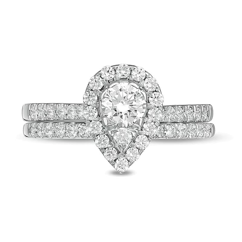 Braut-Set mit Diamanten in Tropfen- und Rundschliff 1.0 ct. Gesamtgewicht in 10K Weißgold