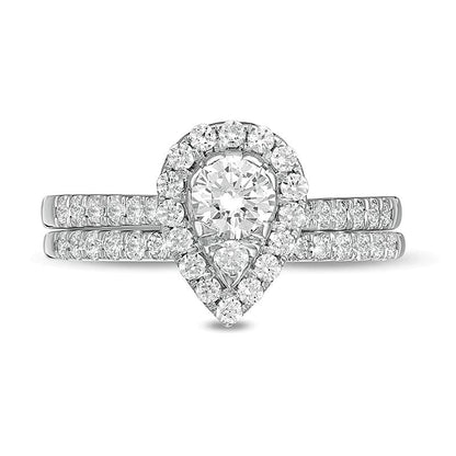 Braut-Set mit Diamanten in Tropfen- und Rundschliff 1.0 ct. Gesamtgewicht in 10K Weißgold
