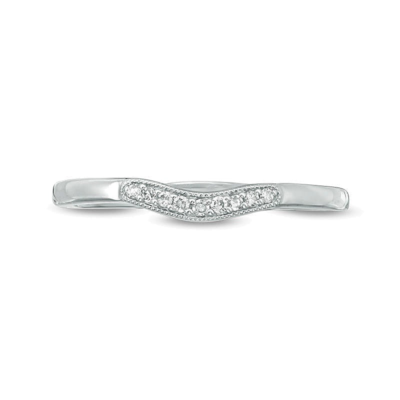 Memoire-Ring im Vintage-Stil mit Diamantbesatz und Konturform in 10K Weißgold