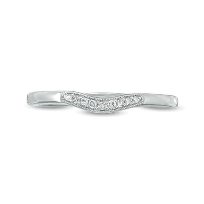 Memoire-Ring im Vintage-Stil mit Diamantbesatz und Konturform in 10K Weißgold