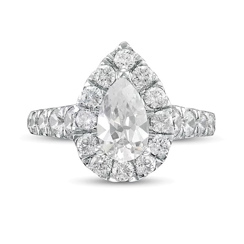 2.5 ct. Gesamtgewicht Verlobungsring mit Labordiamanten im Tropfen- und Rundschliff, Halo, in 14K Weißgold (F/VS2)