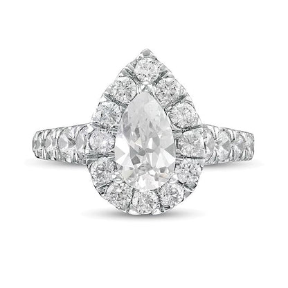 2.5 ct. Gesamtgewicht Verlobungsring mit Labordiamanten im Tropfen- und Rundschliff, Halo, in 14K Weißgold (F/VS2)