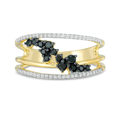 0.38 ct. Gesamtgewicht behandelter schwarzer und weißer Diamant Scatter Orbit Ring in 10K Gelbgold