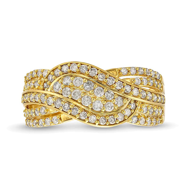 0.75 ct. Gesamtgewicht Diamant Bypass-Ring mit doppelter Reihe im Wellendesign in 10K Gelbgold