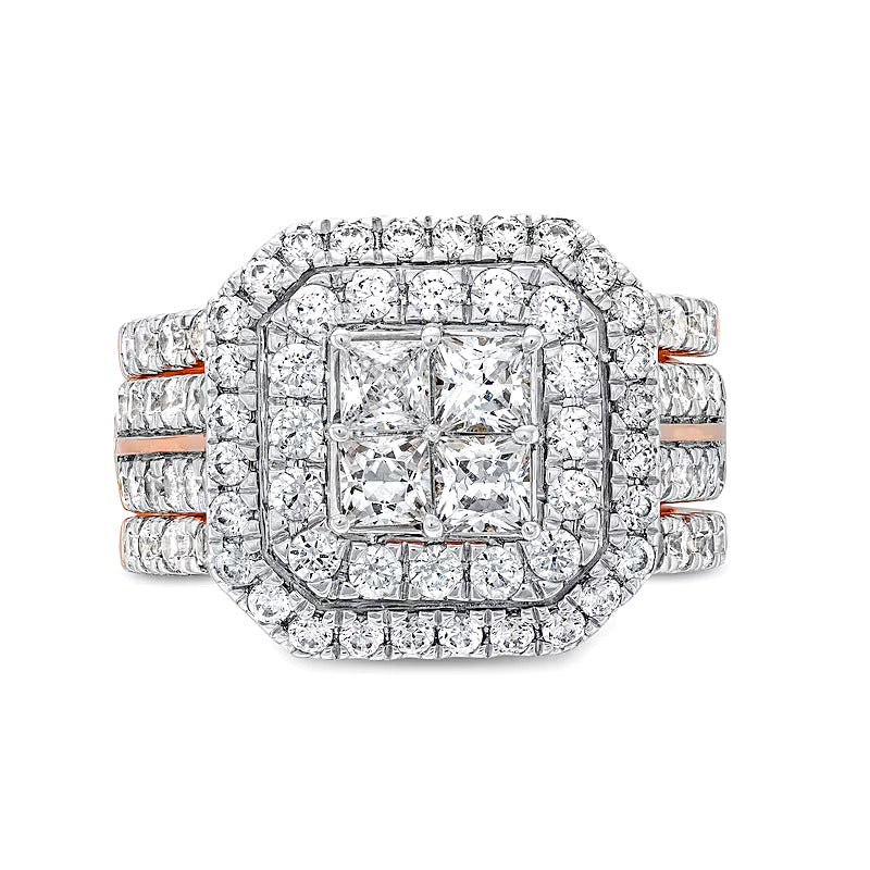 Braut-Set mit Diamanten im Princess- und Rundschliff, Komposit-Fassung, dreiteilig, in 14K Roségold