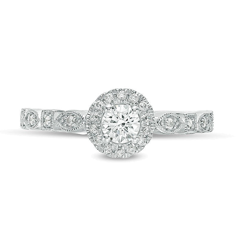 0,38 ct. Gesamtgewicht Diamant Halo Verlobungsring im Vintage-Stil in 14K Weißgold