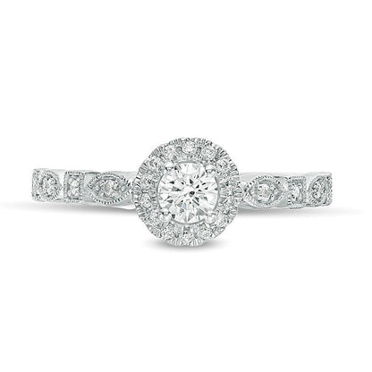 0,38 ct. Gesamtgewicht Diamant Halo Verlobungsring im Vintage-Stil in 14K Weißgold