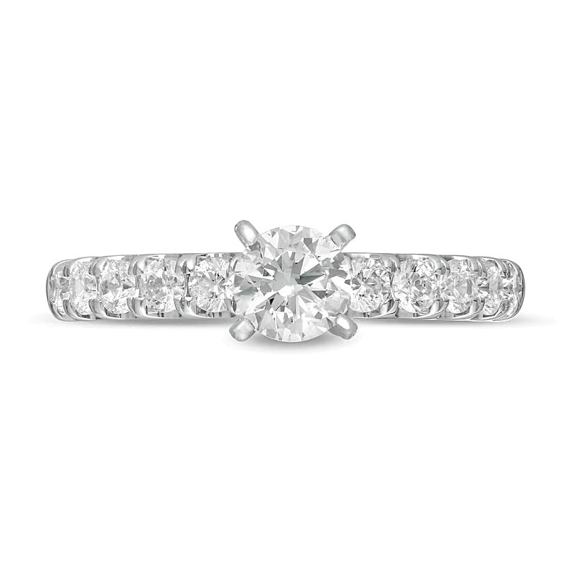 1.0 ct. Gesamtgewicht Diamant-Verlobungsring als Solitär mit seitlichem Besatz in 10K Weißgold