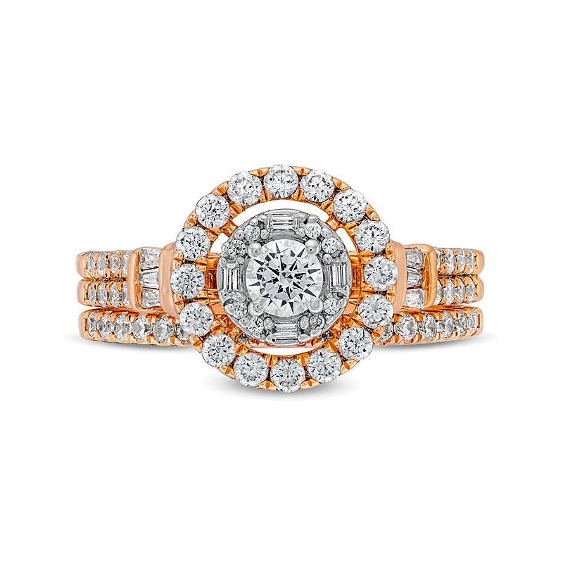 1.0 CT. Gesamtgewicht Diamant-Brautset in zweireihigem Design in 10K Roségold
