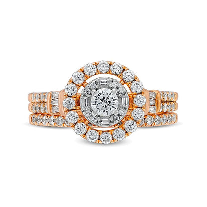 1.0 CT. Gesamtgewicht Diamant-Brautset in zweireihigem Design in 10K Roségold