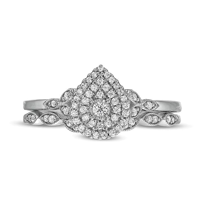0.25 ct. Gesamtgewicht Braut-Set mit tropfenförmigen Diamanten im Vintage-Stil in 10K Weißgold