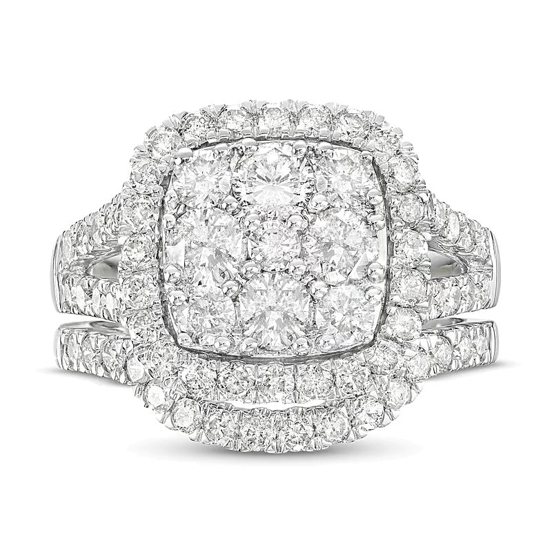 Braut-Set mit Diamanten im Kissenschliff und rundem Schliff, 2.25 ct. Gesamtgewicht, in 14K Weißgold