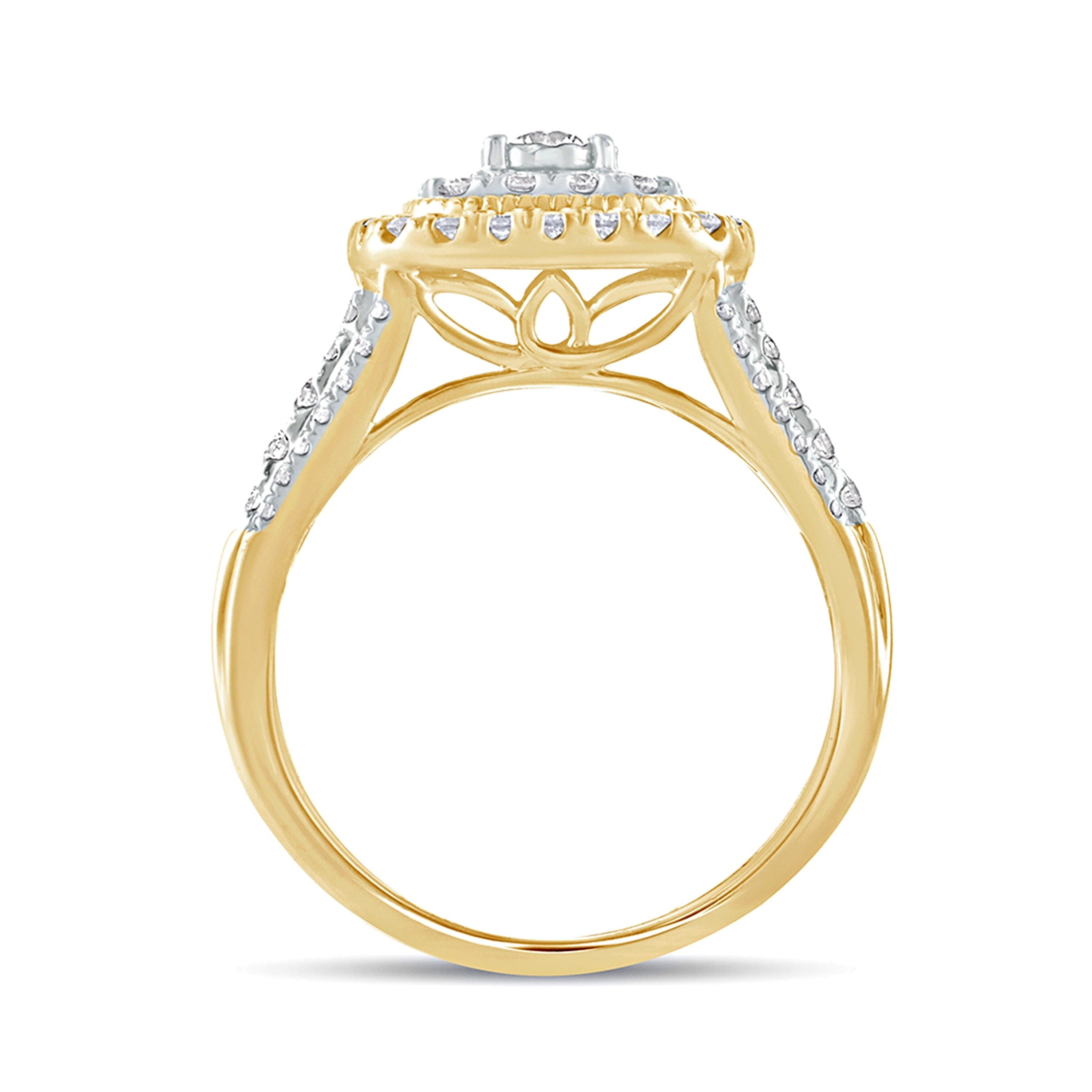1.0 CT. TW Diamant-Verlobungsring im Vintage-Stil mit Halo in Kissenschliff aus 10K Gelbgold