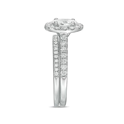 1.5 CT. Gesamtgewicht Braut-Set mit ovalem Diamant-Rahmen, verlötet, in 14K Weißgold