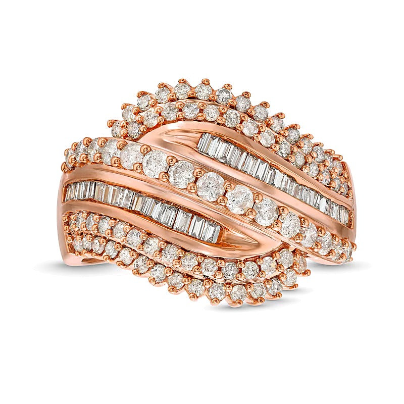 1.0 ct. Gesamtgewicht Diamant-Ring mit wellenförmigem Design in 10K Roségold