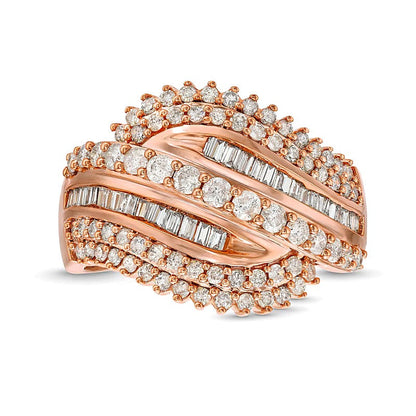 1.0 ct. Gesamtgewicht Diamant-Ring mit wellenförmigem Design in 10K Roségold