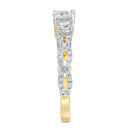 Dreistein-Verlobungsring mit Diamanten 1.0 CT. Gesamtgewicht in 10K Gelbgold