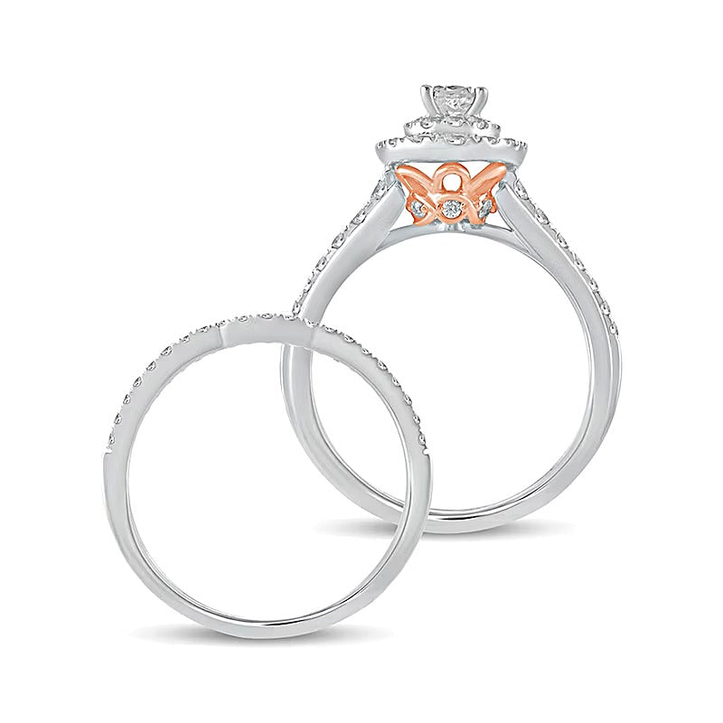 1.0 CT. Gesamtgewicht Diamant Braut-Set mit ovalem Rahmen in 10K Two-Tone Gold
