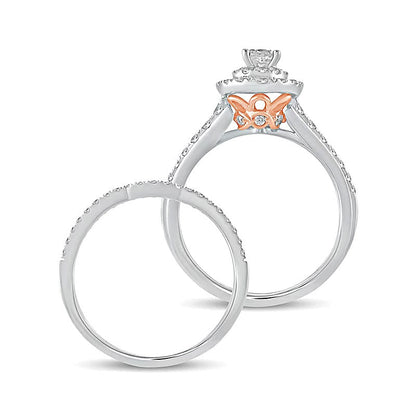 1.0 CT. Gesamtgewicht Diamant Braut-Set mit ovalem Rahmen in 10K Two-Tone Gold