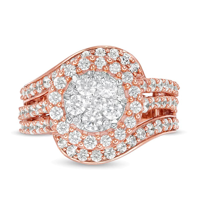 2.0 ct. Gesamtgewicht Komposit-Diamant Bypass mehrreihiger Verlobungsring mit geteilter Schiene in 10K Roségold