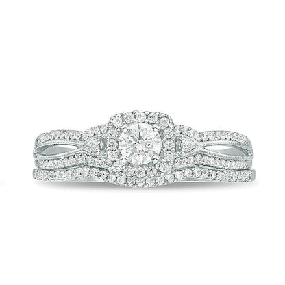 0,5 ct. Gesamtgewicht Diamant Braut-Set im Vintage-Stil mit quadratischem Rahmen in 10K Weißgold
