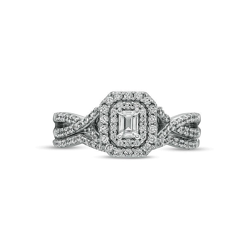 Braut-Set mit Diamanten im Smaragdschliff 0,63 ct. Gesamtgewicht in 10K Weißgold (I/I1)