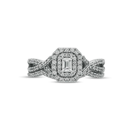 Braut-Set mit Diamanten im Smaragdschliff 0,63 ct. Gesamtgewicht in 10K Weißgold (I/I1)