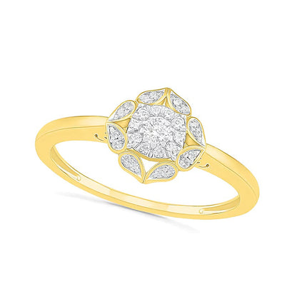 0.33 ct. Gesamtgewicht Diamant Brautset mit Blütenrahmen in 10K Gelbgold