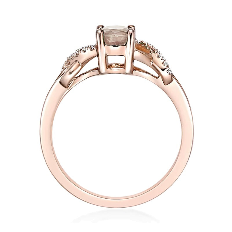 Ring mit ovalem Morganit und 0,17 ct. Gesamtgewicht Diamanten im Crossover-Split-Shank-Design in 10K Roségold
