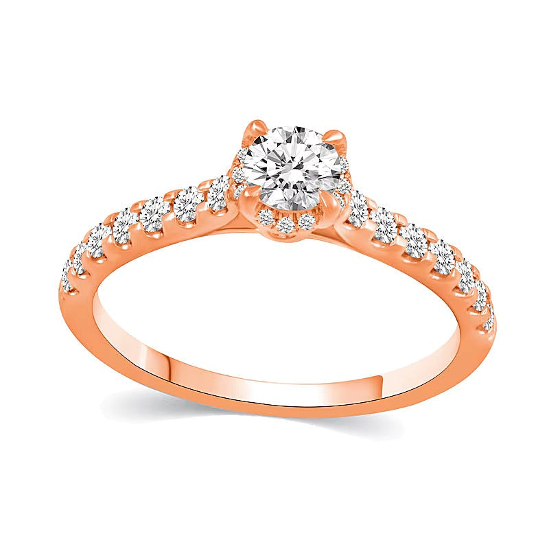 1.0 CT. Gesamtgewicht Diamant Braut-Set mit verborgenem Rahmen in 14K Roségold (I/I2)
