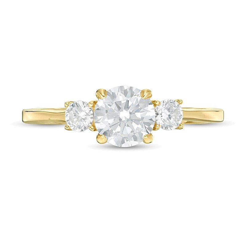 Dreistein-Verlobungsring mit Diamanten 1.0 CT. TW in 14K Gelbgold