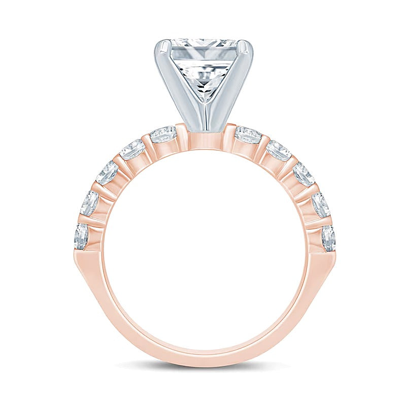 2,5 ct. Gesamtgewicht Solitär mit seitlichem Besatz mit Diamanten im Princess- und Rundschliff in 14K Roségold (I/I2)