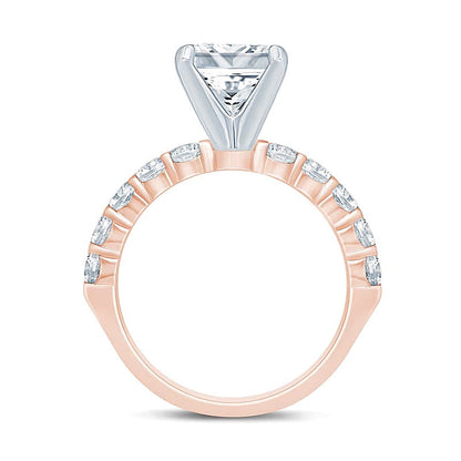 2,5 ct. Gesamtgewicht Solitär mit seitlichem Besatz mit Diamanten im Princess- und Rundschliff in 14K Roségold (I/I2)