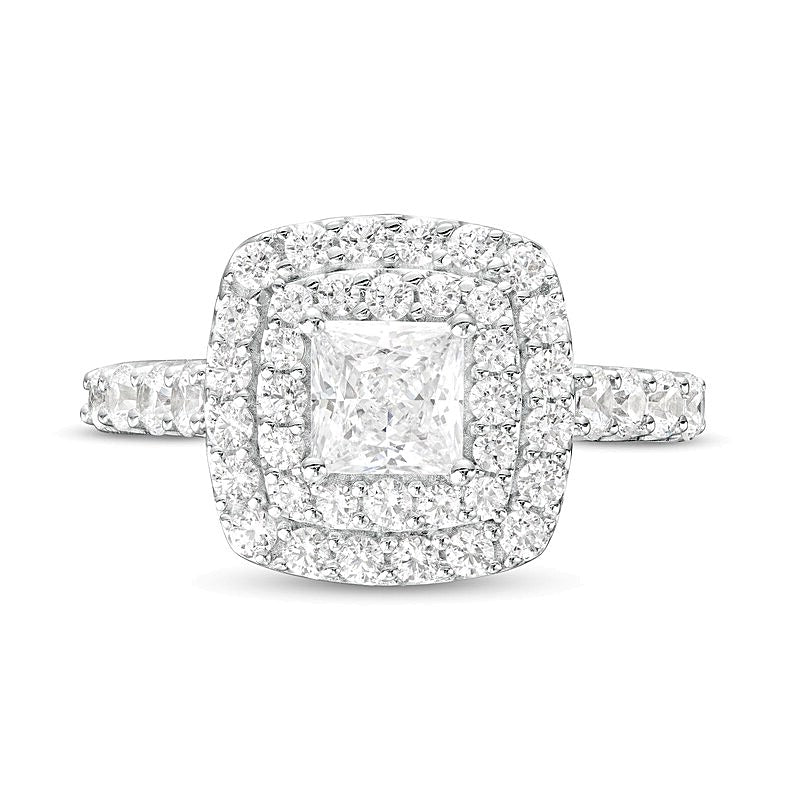 1,75 ct. Gesamtgewicht Verlobungsring im Princess-Schliff mit Labordiamanten und doppeltem Halo in 14K Weißgold (F/VS2)