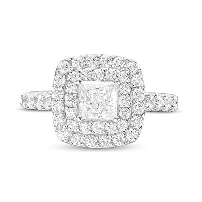 1,75 ct. Gesamtgewicht Verlobungsring im Princess-Schliff mit Labordiamanten und doppeltem Halo in 14K Weißgold (F/VS2)