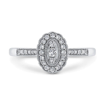 Vintage-Ring mit ovaler Diamant-Anordnung im Muschelrahmen 0,2 ct. Gesamtgewicht in 10K Weißgold