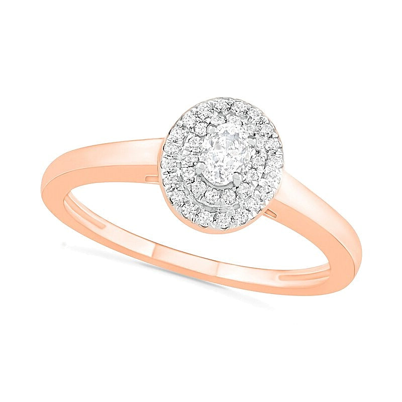 0.38 ct. Gesamtgewicht Braut-Set mit ovalem Diamant und doppeltem Halo in 10K Roségold