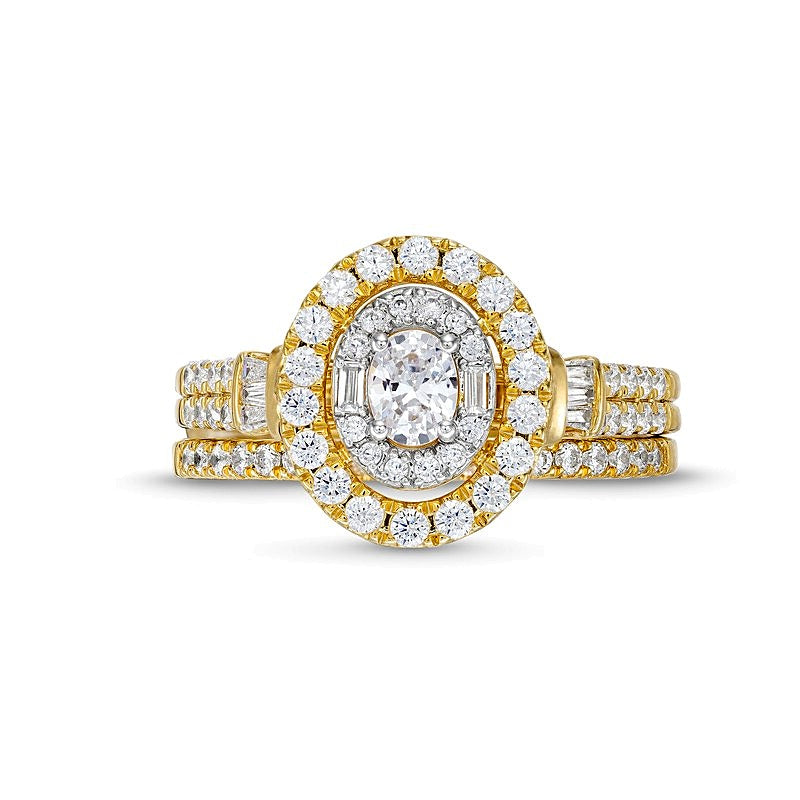 1.0 CT. Gesamtgewicht Braut-Set mit ovalem Diamanten in Doppelreihe aus 10K Gelbgold