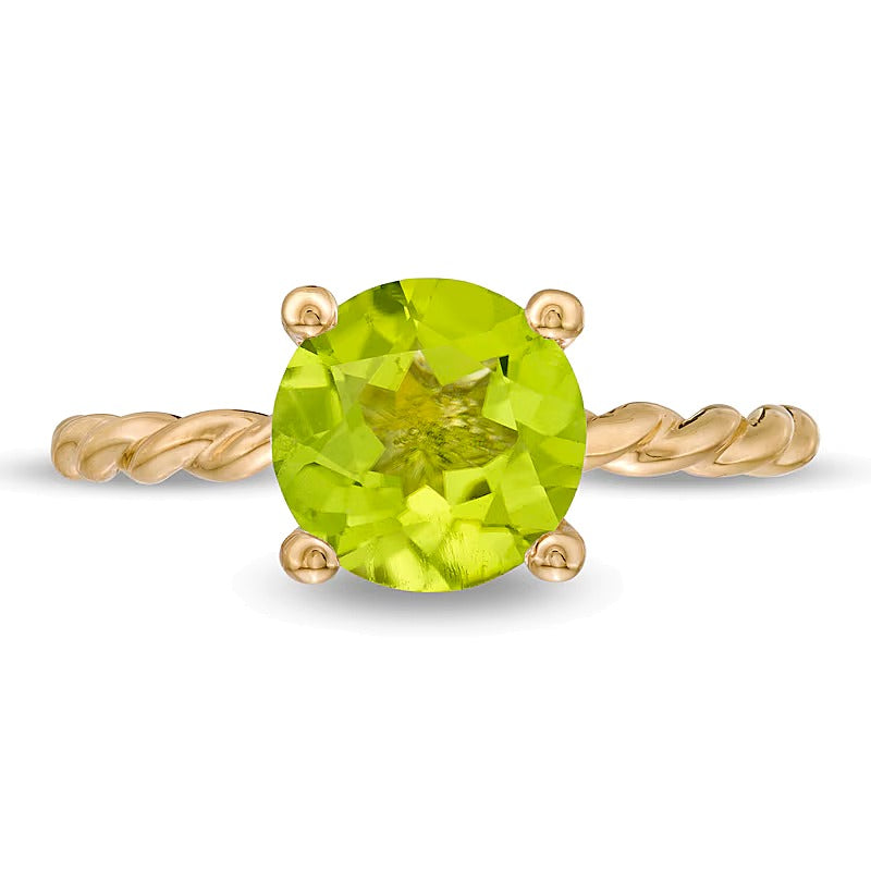 8.0mm Peridot Solitär Ring mit Rope-Schiene in 10K Gelbgold