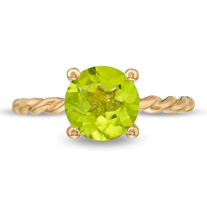8.0mm Peridot Solitär Ring mit Rope-Schiene in 10K Gelbgold