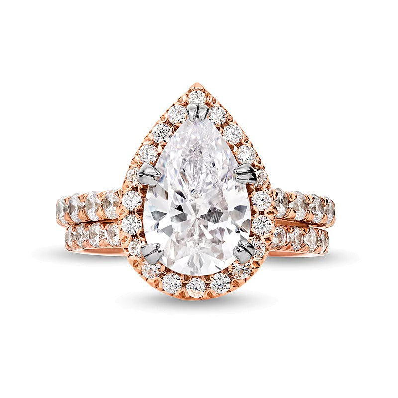 Braut-Set mit tropfenförmigem Labordiamant 4.5 ct. Gesamtgewicht in 14K Roségold (I/SI2)