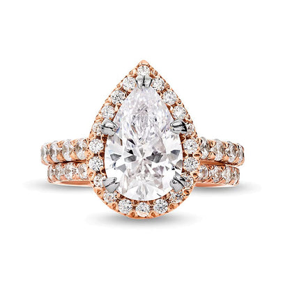 Braut-Set mit tropfenförmigem Labordiamant 4.5 ct. Gesamtgewicht in 14K Roségold (I/SI2)