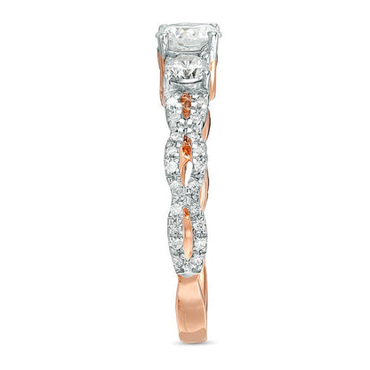 1.0 CT. TW Diamant Dreistein Verlobungsring mit Zopfmuster in 10K Roségold
